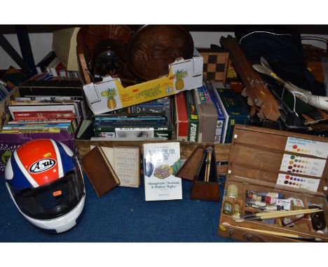 SEVEN BOXES AND LOOSE BOOKS AND MISCELLANEOUS SUNDRIES to include three boxes of assorted books to include a group of vintage