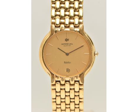 A GENTS 'RAYMOND WEIL'  FIDELIO WRISTWATCH, quartz movement, round gilt dial signed 'Raymond Weil', baton markers, date apert