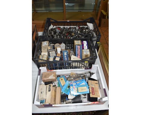 THREE BOXES OF ELECTRONIC VALVES, to include hundreds of various sized valves, manufacturers include,  Tung-Sol, ITT  some st