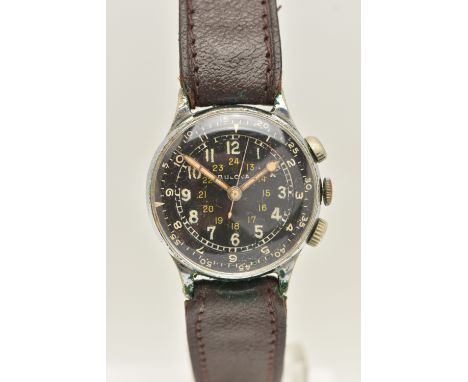 A WWII 'BULOVA' A-15 PILOT WATCH, hand wound movement, round black dial signed 'Bulova', Arabic numerals, inner and outer rot