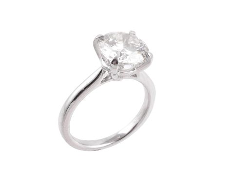 A diamond single stone ring, the brilliant cut diamond, estimated to weigh 3.00 carats, in a four claw mount on a platinum sh