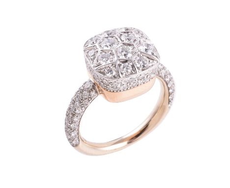 A Nudo dress ring by Pomellato, the cushion shaped top set with brilliant cut diamonds in a honeycomb pattern, above pave set