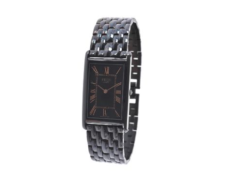 Fred, Ref. 11115, Black coated bracelet watch, no. 553566Movement: Cal. ETA 976001, quartz, 6 jewelsCase: Black coated case, 