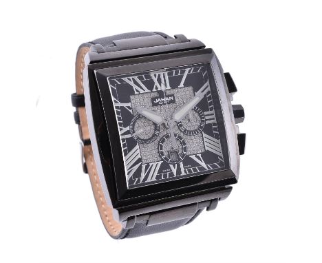 Jahan, Select Power, Black coated wrist watch with diamond set dial, no. 21Movement: Cal. ETA 7750, automatic chronograph, 25