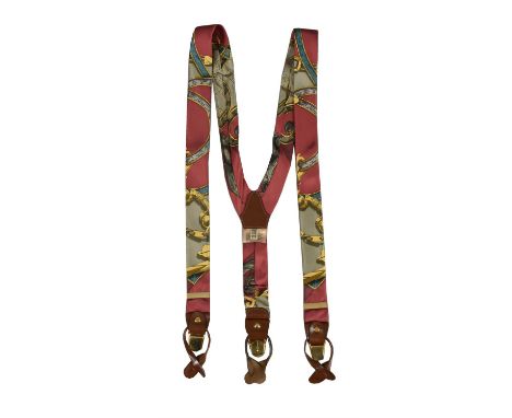 Hermes, l'instruction du Roy, a pair of silk braces, with leather and yellow metal fittings, with a Hermes boxCondition Repor