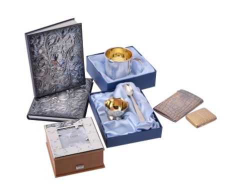 A collection of silver and silver mounted items, to include: two silver mounted address books by Keyford Frames Ltd., London 