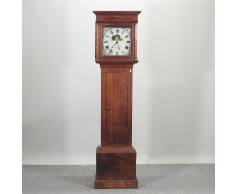 A George III oak cased longcase clock, the painted dial signed Matthews, Leighton, 182cm high