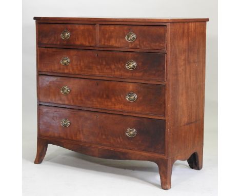 A George III mahogany chest of drawers, on swept bracket feet, 111cm