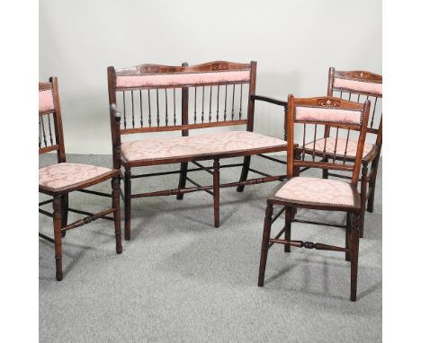 An Edwardian salon suite, comprising a sofa, 102cm, together with three salon chairs