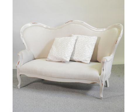 A recently upholstered Victorian style show frame sofa, 167cm