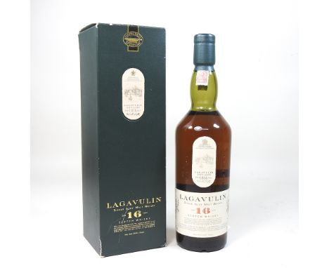 A bottle of Lagavulin 16 year old single malt scotch whisky, White Horse distillers, 70cl, boxed