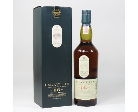 A bottle of Lagavulin 16 year old single malt scotch whisky, White Horse Distillery, 70cl, boxed
