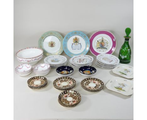 A collection of china to include Spode Christmas plates, Minton Rose pattern bowls, continental china, Crown Derby saucers an
