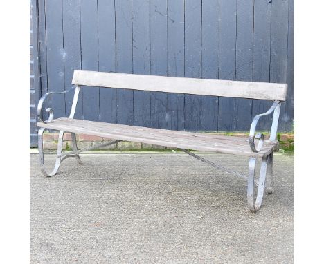 A hardwood and wrought iron garden bench, 183cm