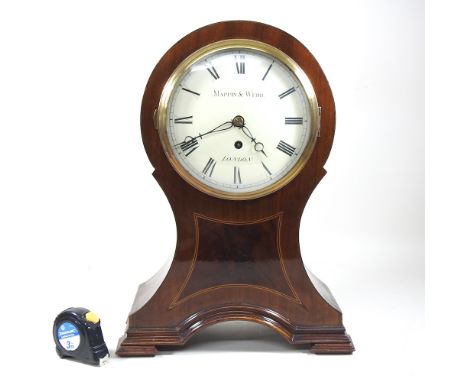 An unusually large Mappin and Webb mahogany cased balloon shaped mantel clock, with a fusee movement, 42cm high