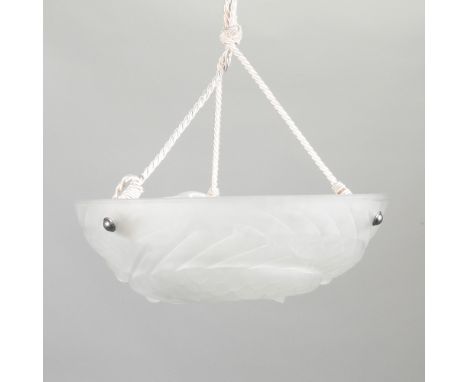 A frosted glass Lalique style light shade, decorated with fish, 33cm diameter