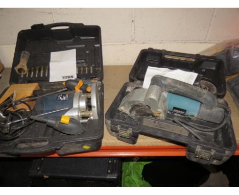 Two cased power tools a Tital plunge router and a wall chaser 
