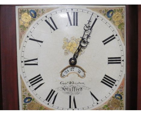 GEORGE WHISTON - STAFFORD - A LOCAL 19TH CENTURY OAK AND MAHOGANY 30 HOUR LONGCASE CLOCK, having a painted face with date ape