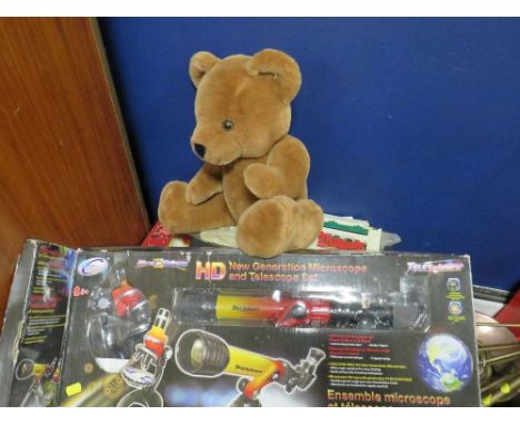 A selection of toys etc to include a classic train and a telescope 