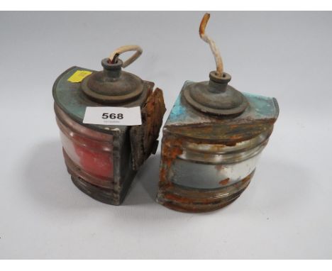 A small pair of vintage ships lamps 
