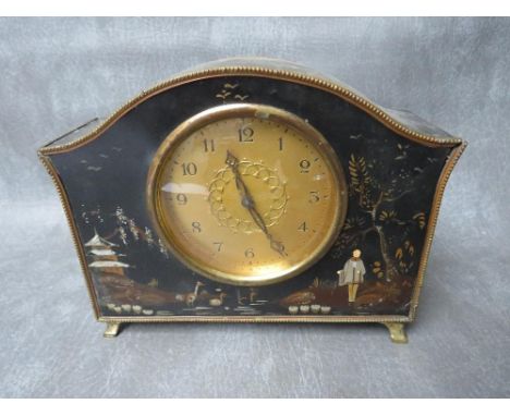 A 19TH CENTURY MANTLE CLOCK IN AN EBONISED EASTERN STYLE CASE, H 15.5 cm