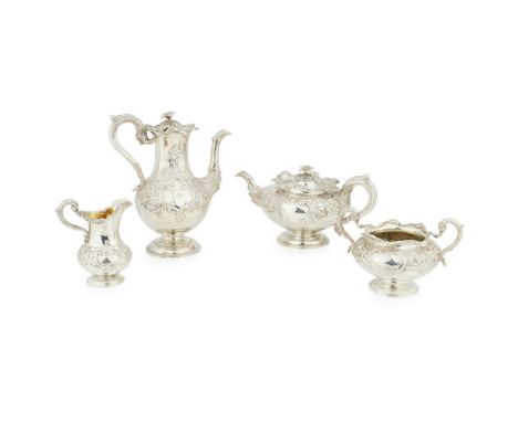 A William IV four piece tea and coffee serviceLeonard Urquhart, Edinburgh 1836, comprising teapot, coffee pot, twin handled s