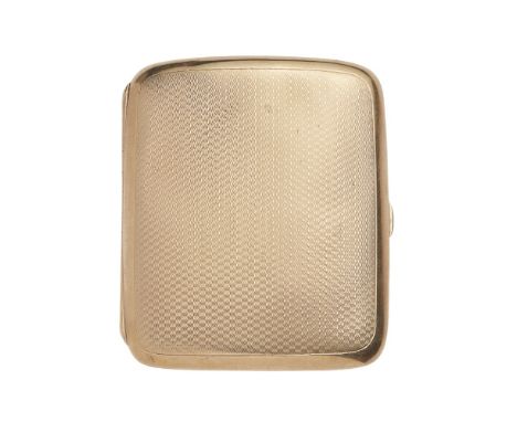 A 9ct gold cigarette caseBirmingham 1924, of rectangular outline with engine turned detail throughout, presentation inscripti