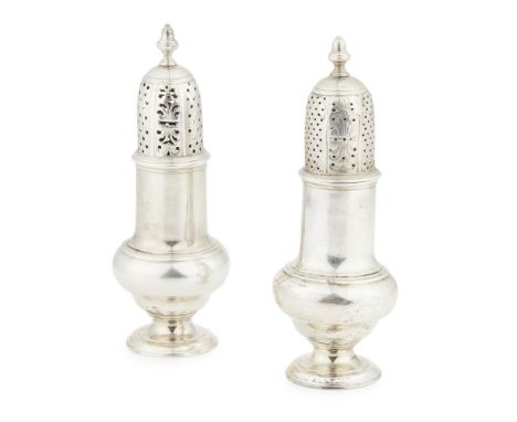 A matched pair of George III castersAdam Graham, Glasgow circa 1765, of baluster form, fully pierced domed pull off lid to on