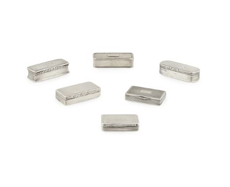 A collection of snuff boxesall Birmingham assayed, a rectangular box, Edward Smith, 1827, of rectangular form, cast thumbpiec