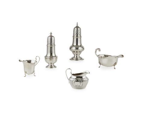 A group of mixed table silver to include;a large sugar caster, HAS, London 1905, of baluster form, well pierced cover, simple