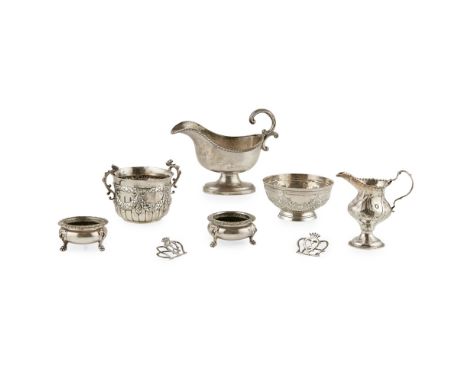 A collection of silver itemsto include; a Victorian twin handled bowl with floral swag detail, London 1892, another sugar bow