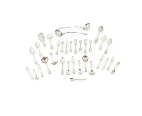 A collection of Fiddle pattern flatwarevarious makers, marks and patterns, comprising two soup ladles; a basting spoon, pierc