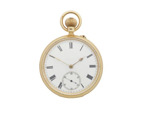 A gentleman's 18ct gold cased pocket watch, William Lockwood, Huddersfieldplain white enamel dial with Roman numerals, and su