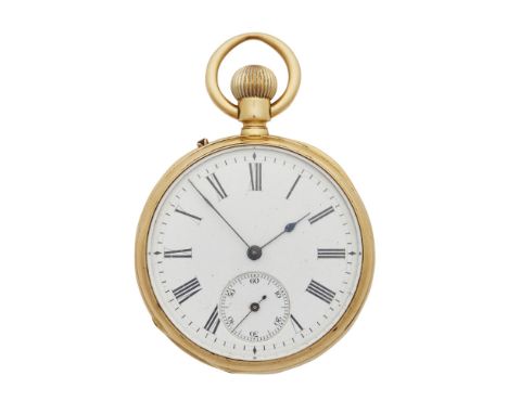 An open faced keyless wind pocket watchplain white enamel dial, with subsidiary dial, the rear engraved with full armorials, 