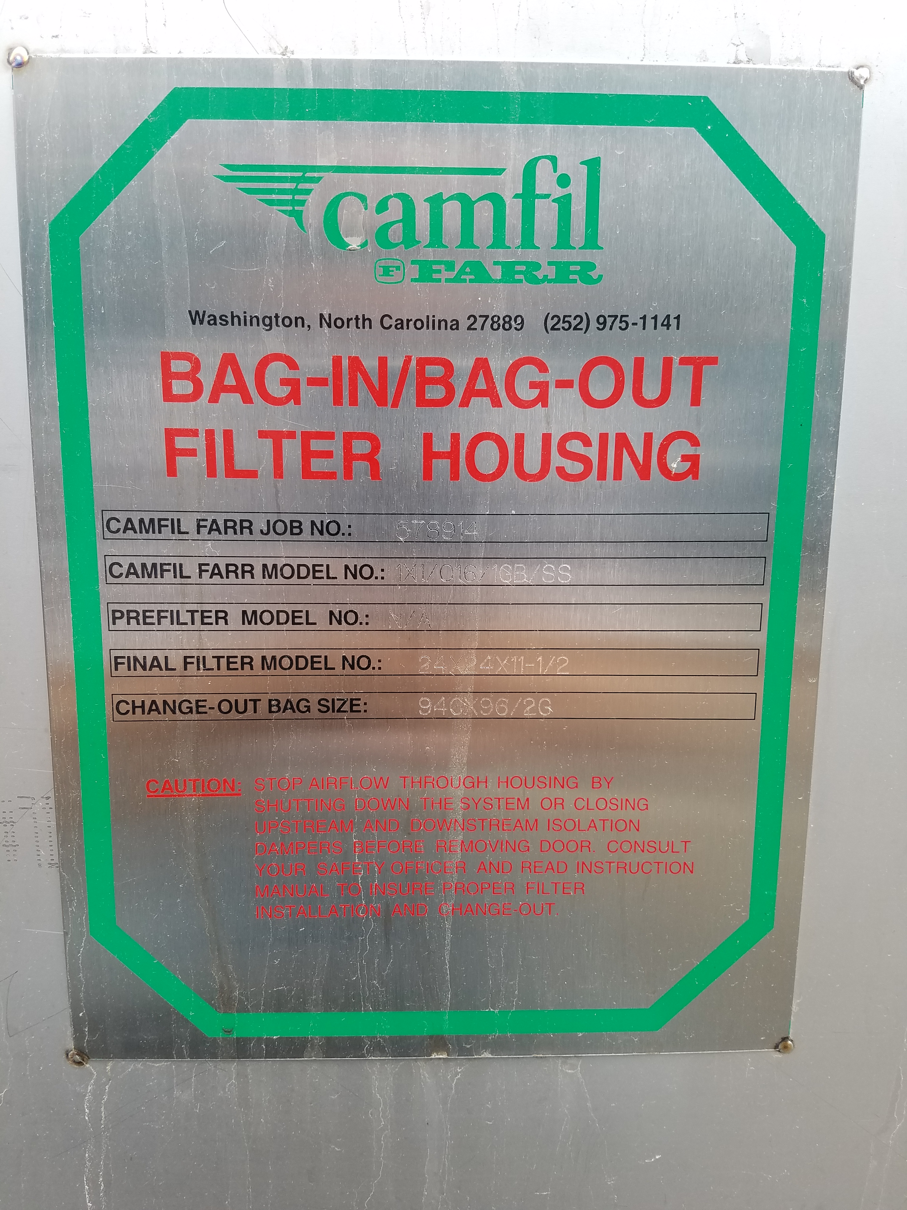 { Group of lots 323A, 323B, 323C } } } Camfil Bagin/Bagout Filter