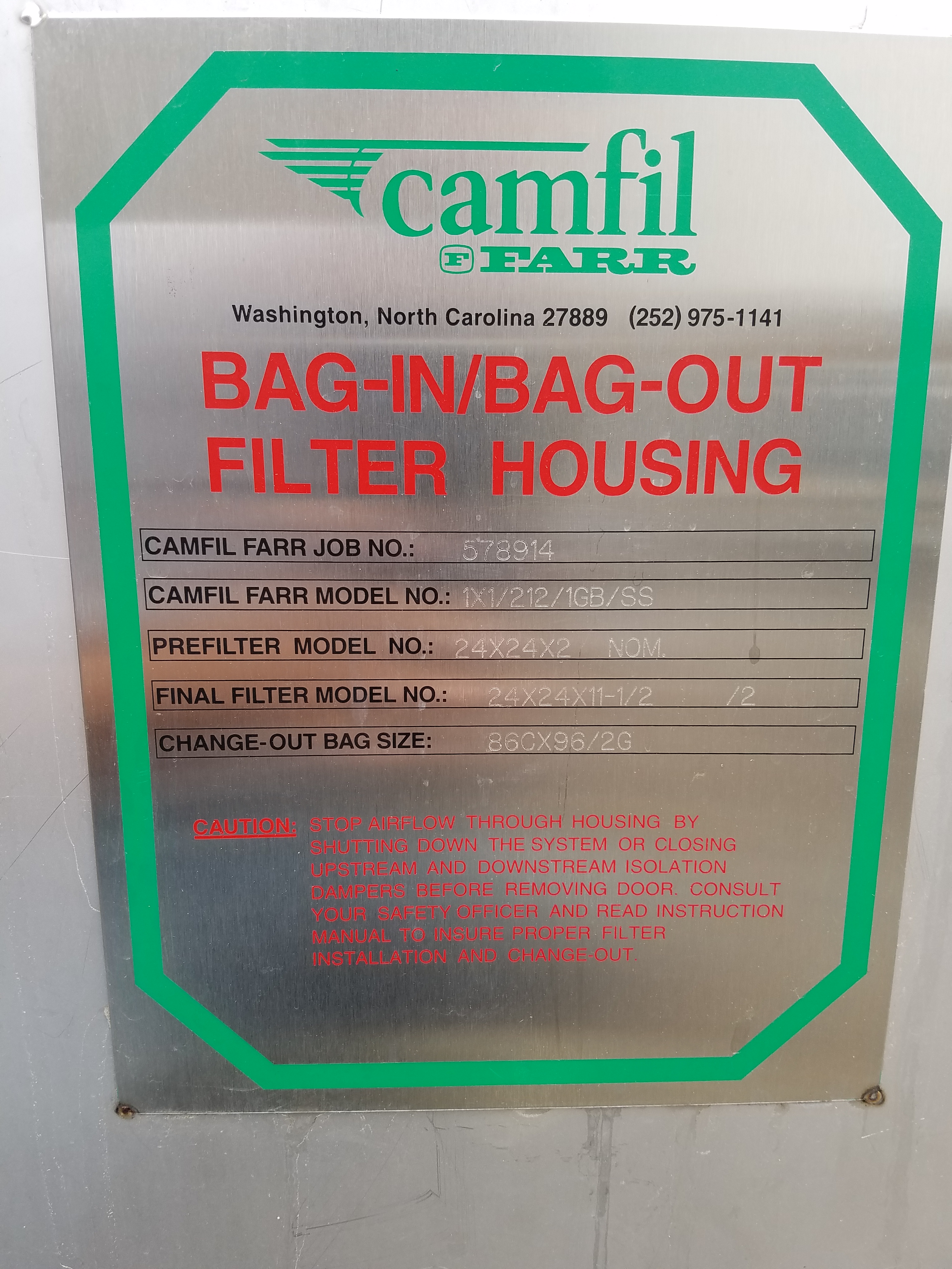 { Group of lots 323A, 323B, 323C } } } Camfil Bagin/Bagout Filter