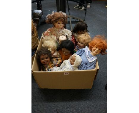 Dolls:&nbsp;nine modern porcelain head dolls of various sizes; together with three small similar baby dolls; a small teddy be