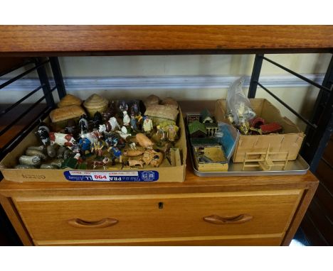 Vintage Lead: a collection of vintage lead farm animals, figures and related, to include: eight haystacks; a well; dog kennel