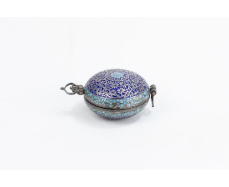 An Islamic Kashmiri Silver Quran Holder Amulet Decorated with Blue and Turquoise Enamel.D: Approximately 4.5cm52g 