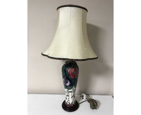 A Moorcroft 'Tribute to Charles Rennie Mackintosh' table lamp with shade, lamp base 39cm