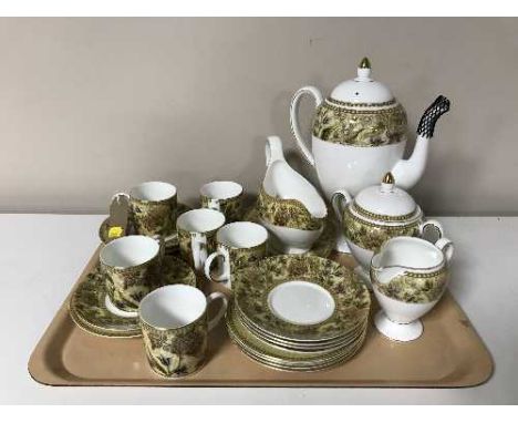 A tray containing a twenty-one piece Wedgwood Floral Tapestry coffee service together with a matching gravy boat and plate (2