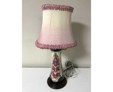 A Moorcroft Foxglove table lamp with shade, height 33 cm 