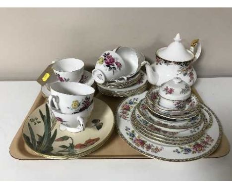 A tray of Coalport Peking series plates, six Royal Vale china trios, Grafton china tea plates, Royal Albert Concerto teapot 