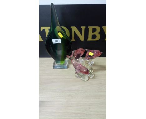 GLASS DOLPHIN FIGURE & VINTAGE GLASS ORNAMENT