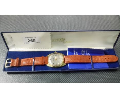 VINTAGE 1960'S COURVETTE WATCH BY AVIA - 17 JEWELS WITH ORIGINAL BOX & PAPERS - WORKING ORDER