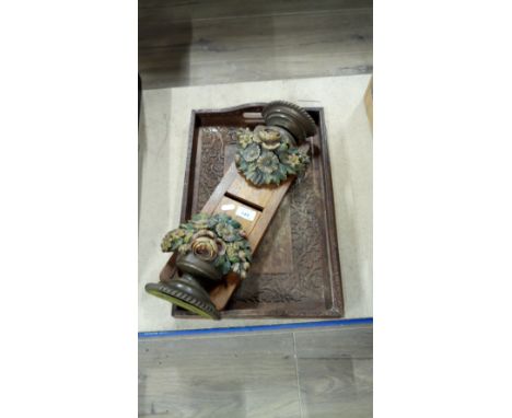 VINTAGE INLAID TRAY & SLIDING BOOK ENDS