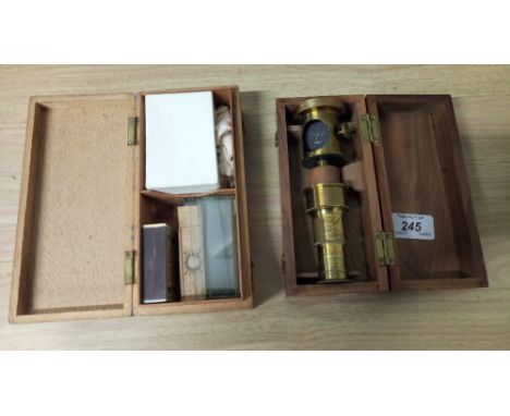 VINTAGE BRASS POCKET MICROSCOPE & 1 BOX OF SLIDES