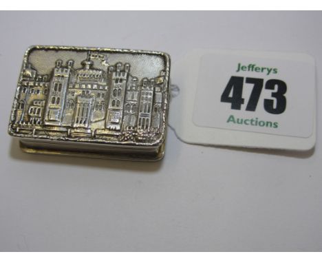 SNUFF BOX,  HM Silver architectural "castle" design snuff box, makers SJR Birmingham, Elizabeth II hallmark 4cm