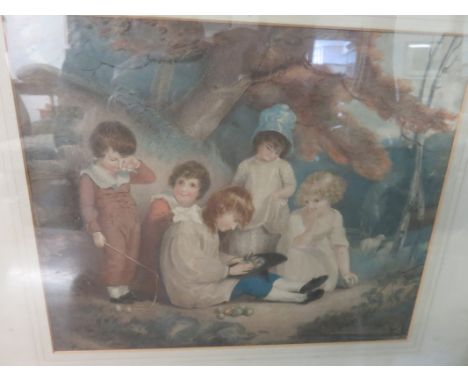 GEORGIAN STIPPLE ENGRAVING, of "Children Playing in a Woodland "Glade" 11" x 13"