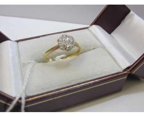 DIAMOND CLUSTER RING, 18ct yellow gold ring set a cluster of 7 diamonds. Ring size L